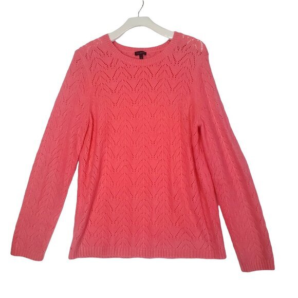TALBOTS Womens Pointelle Sweater SZ XL Open‎ Knit Pink Pullover Long Sleeves - Picture 1 of 10
